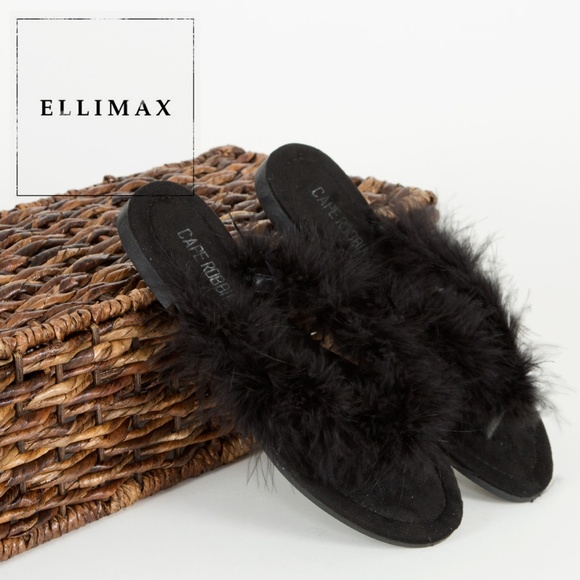 NEW🔥 Open Toe Feather Fur Flat Sandals Flip Flops - Picture 1 of 7